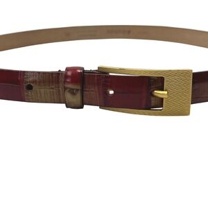 Albatros Italian Red Embossed Leather Reptile Look Belt Gold Tone Buckle XL